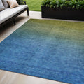5 X 8 Olive Green Blue And Navy Blue Ombre Washable Indoor Outdoor Area Rug