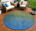 8 Olive Green Blue And Navy Blue Round Ombre Washable Indoor Outdoor Area Rug