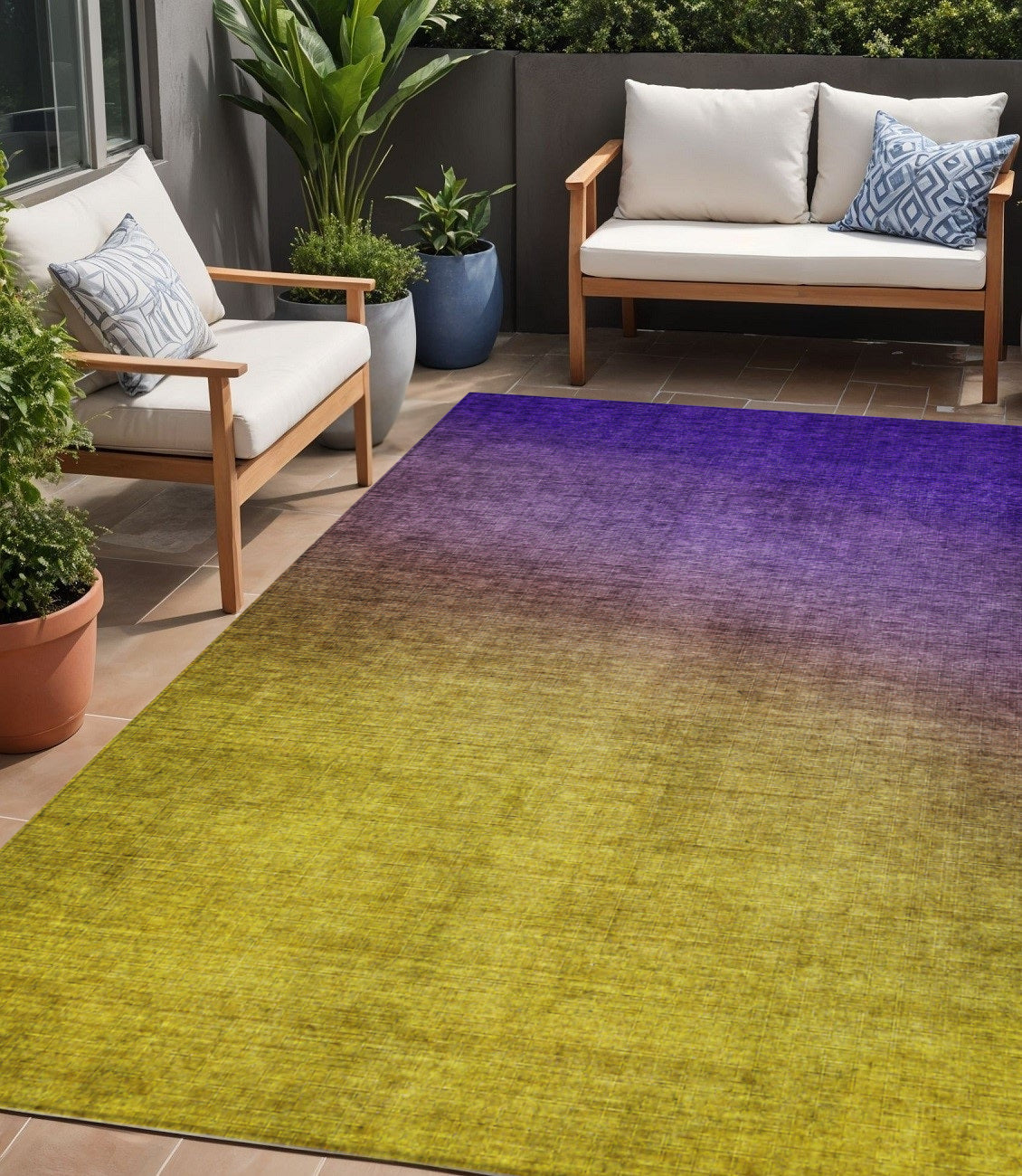 5 X 8 Purple Gold And Blue Ombre Washable Indoor Outdoor Area Rug