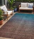 5 X 8 Teal Blue Chocolate And Charcoal Ombre Washable Indoor Outdoor Area Rug