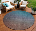 8 Teal Blue Chocolate And Charcoal Round Ombre Washable Indoor Outdoor Area Rug