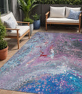 5 X 8 Sky Blue And Purple Abstract Washable Indoor Outdoor Area Rug