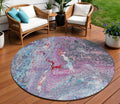 8 Sky Blue And Purple Round Abstract Washable Indoor Outdoor Area Rug