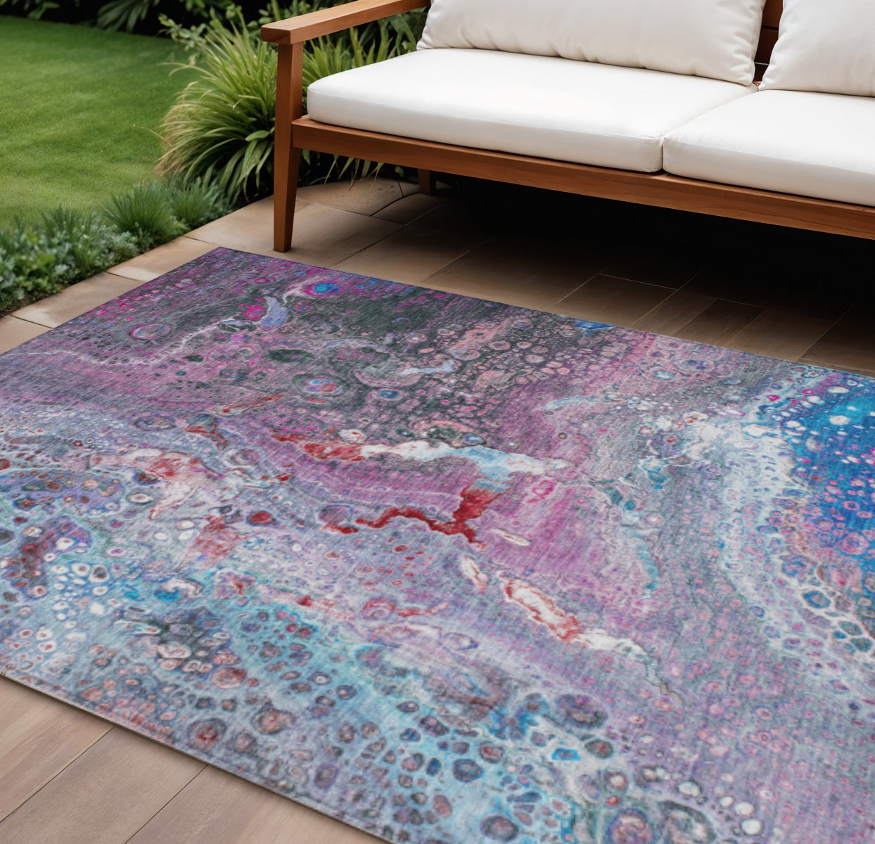 9 X 12 Sky Blue And Purple Abstract Washable Indoor Outdoor Area Rug