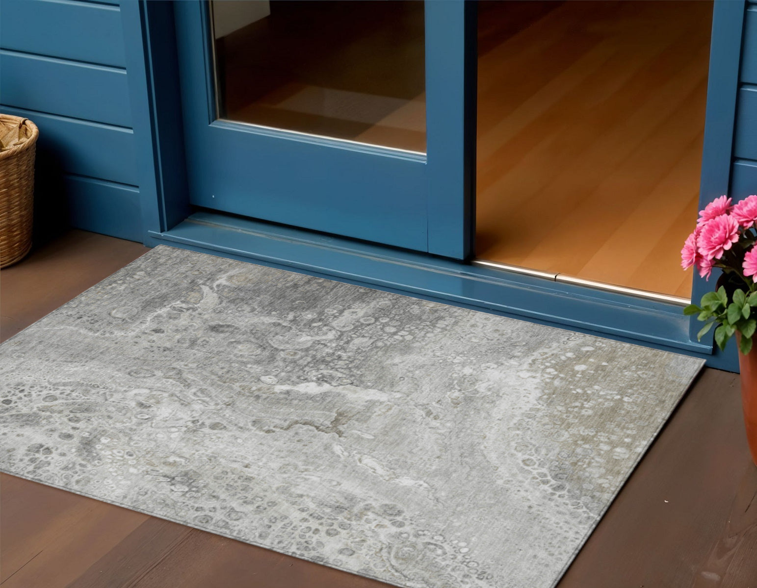 3 X 5 Silver Gray And Taupe Abstract Washable Indoor Outdoor Area Rug