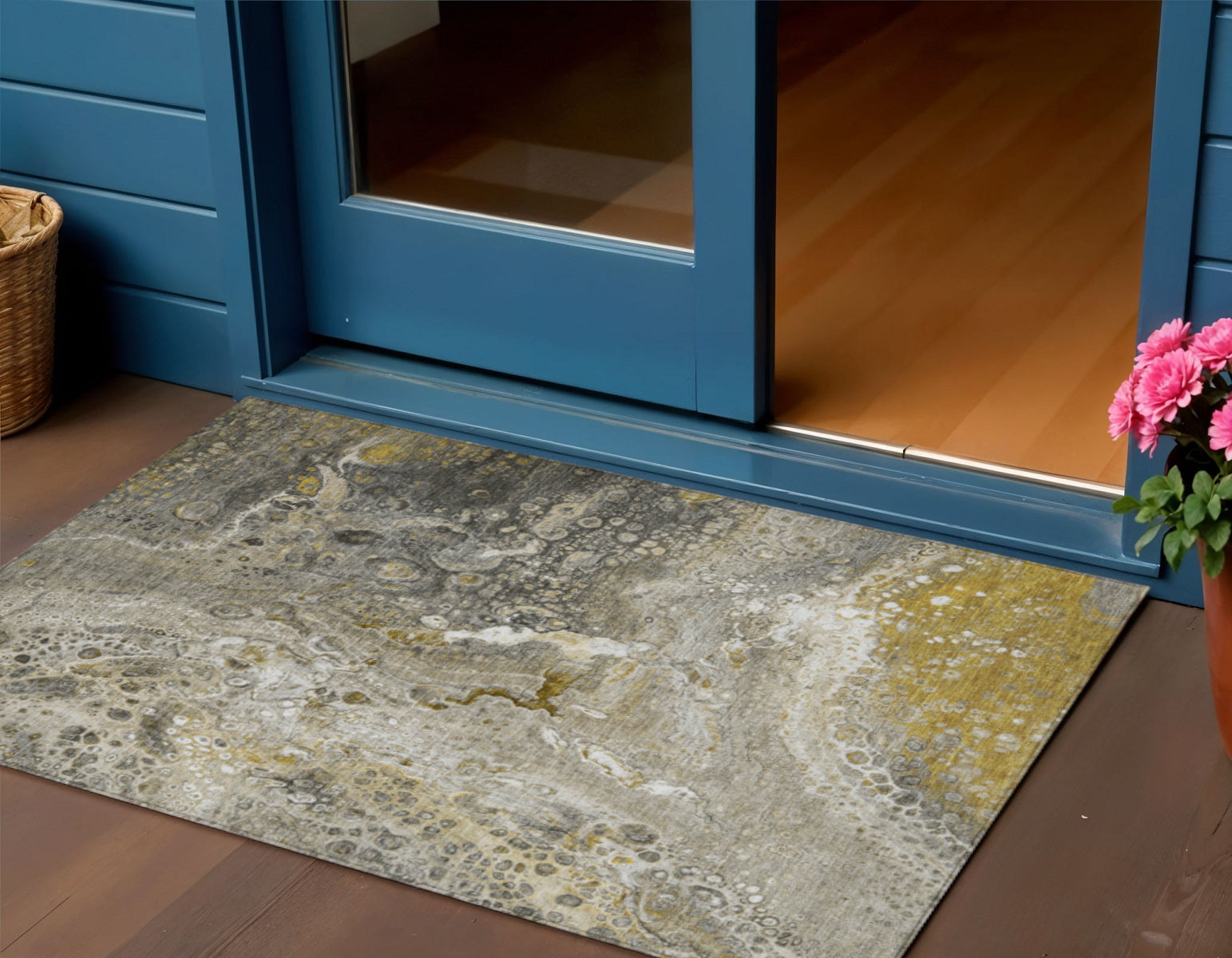 3 X 5 Taupe Brown And Beige Abstract Washable Indoor Outdoor Area Rug