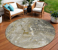 8 Taupe Brown And Beige Round Abstract Washable Indoor Outdoor Area Rug