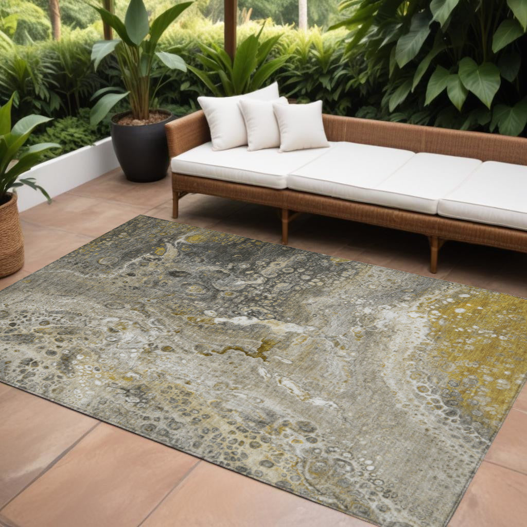 9 X 12 Taupe Brown And Beige Abstract Washable Indoor Outdoor Area Rug