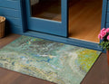 3 X 5 Teal Blue Lime Green And Green Abstract Washable Indoor Outdoor Area Rug