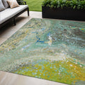 5 X 8 Teal Blue Lime Green And Green Abstract Washable Indoor Outdoor Area Rug