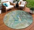 8 Teal Blue Lime Green And Green Round Abstract Washable Indoor Outdoor Area Rug