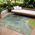 10 X 14 Teal Blue Lime Green And Green Abstract Washable Indoor Outdoor Area Rug