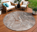 8 Terra Cotta Copper And Gray Round Abstract Washable Indoor Outdoor Area Rug