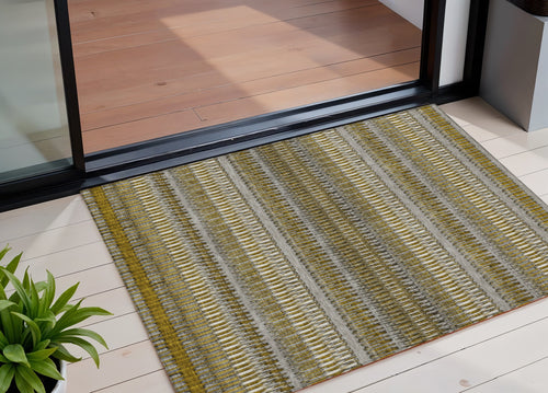 3 X 5 Coffee And Taupe Striped Washable Indoor Outdoor Area Rug