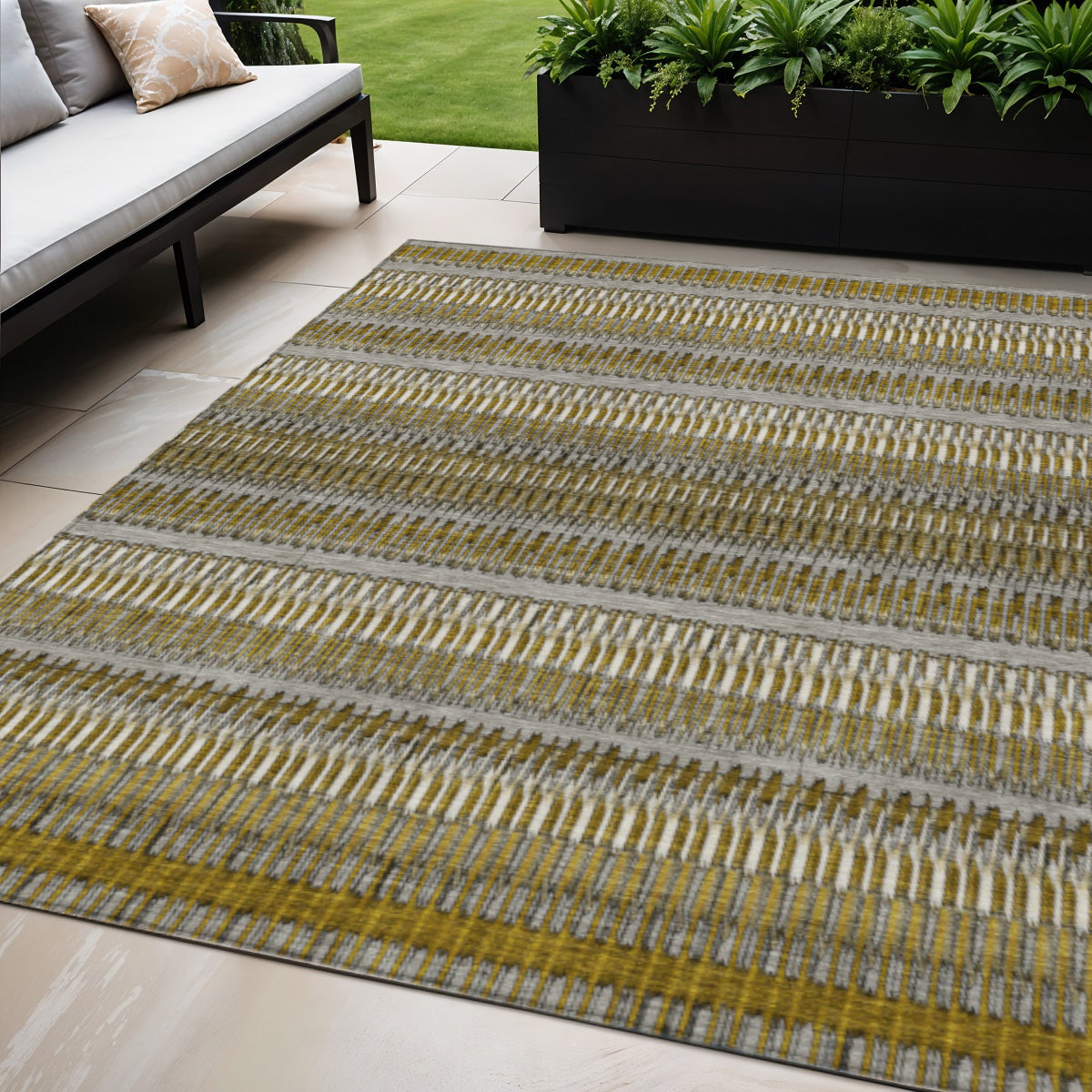 5 X 8 Coffee And Taupe Striped Washable Indoor Outdoor Area Rug