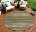 8 Coffee And Taupe Round Striped Washable Indoor Outdoor Area Rug