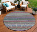 8 Taupe Purple And Blue Round Striped Washable Indoor Outdoor Area Rug