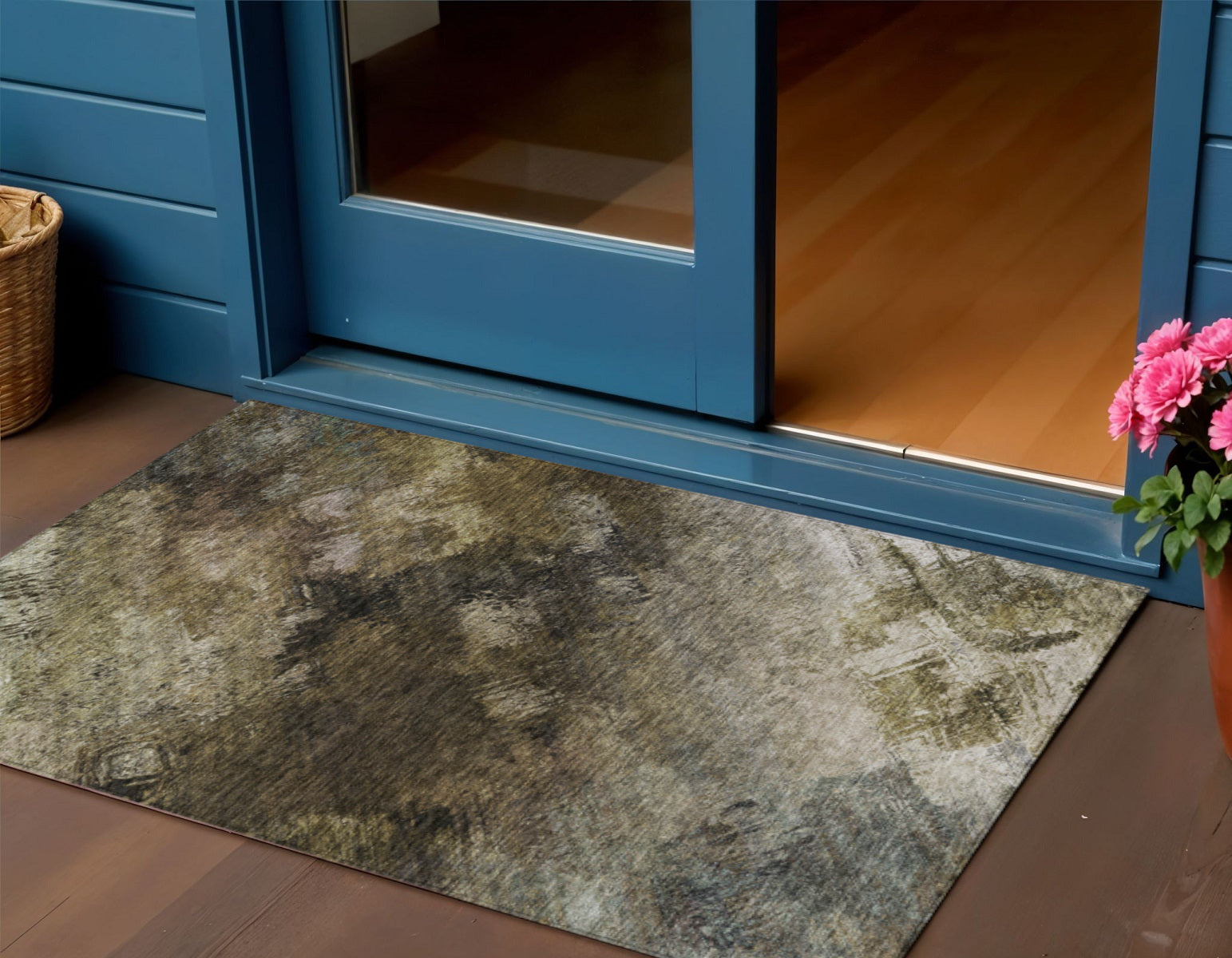 3 X 5 Chocolate And Beige Abstract Washable Indoor Outdoor Area Rug