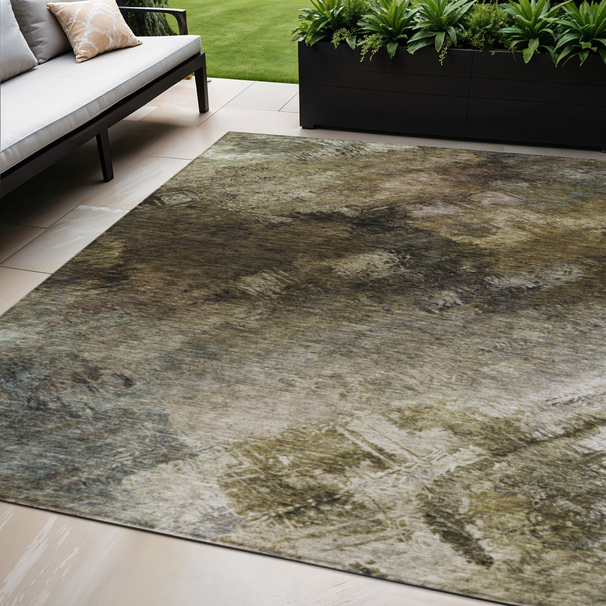 5 X 8 Chocolate And Beige Abstract Washable Indoor Outdoor Area Rug