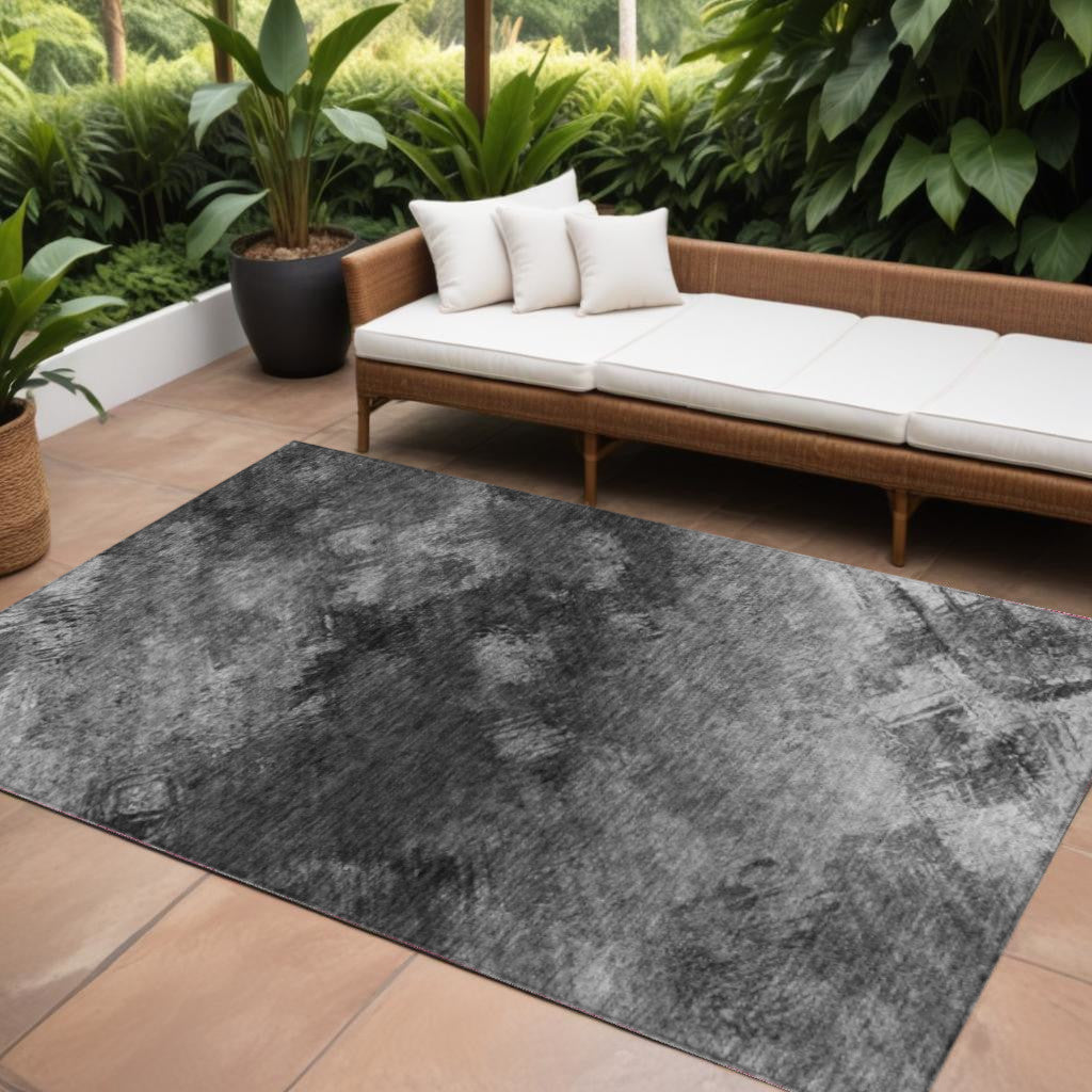 8 X 10 Gray Charcoal And Silver Abstract Washable Indoor Outdoor Area Rug