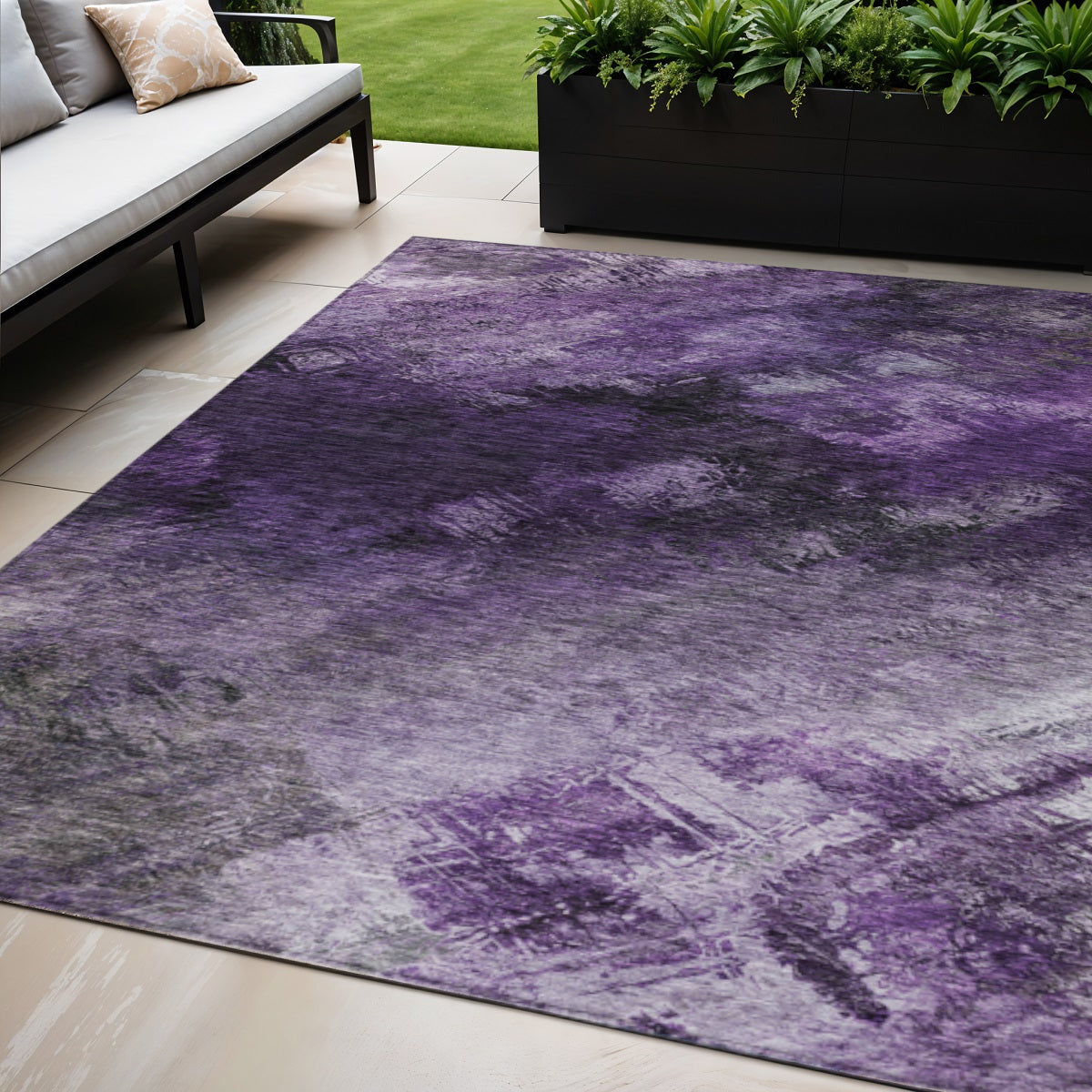 5 X 8 Purple Eggplant And Lavender Abstract Washable Indoor Outdoor Area Rug