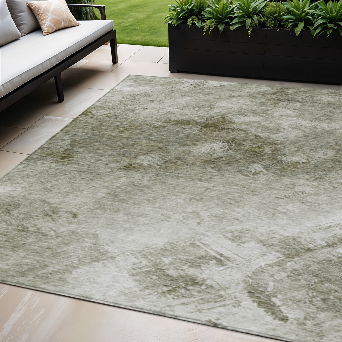 5 X 8 Taupe Beige And Brown Abstract Washable Indoor Outdoor Area Rug