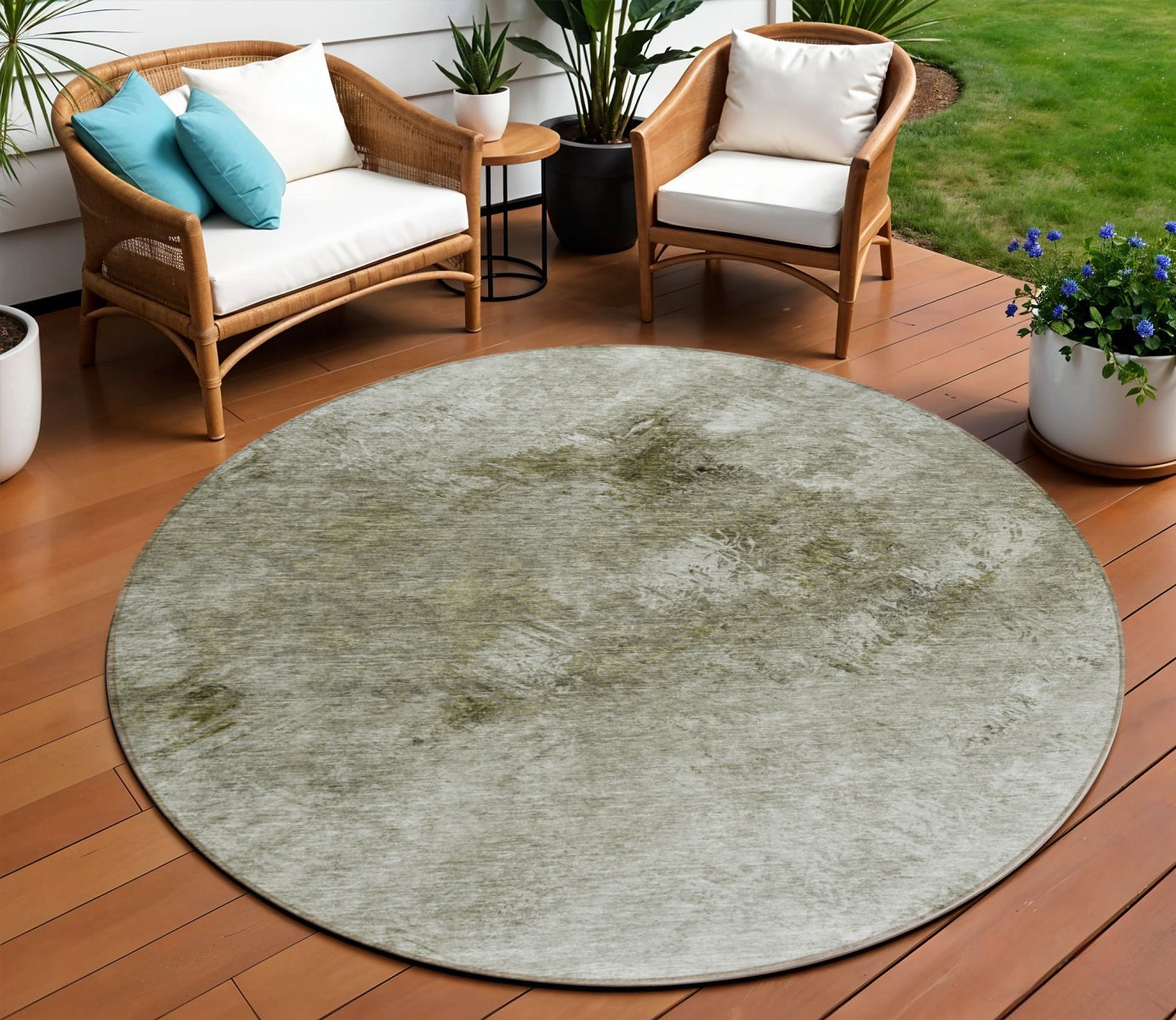 8 Taupe Beige And Brown Round Abstract Washable Indoor Outdoor Area Rug