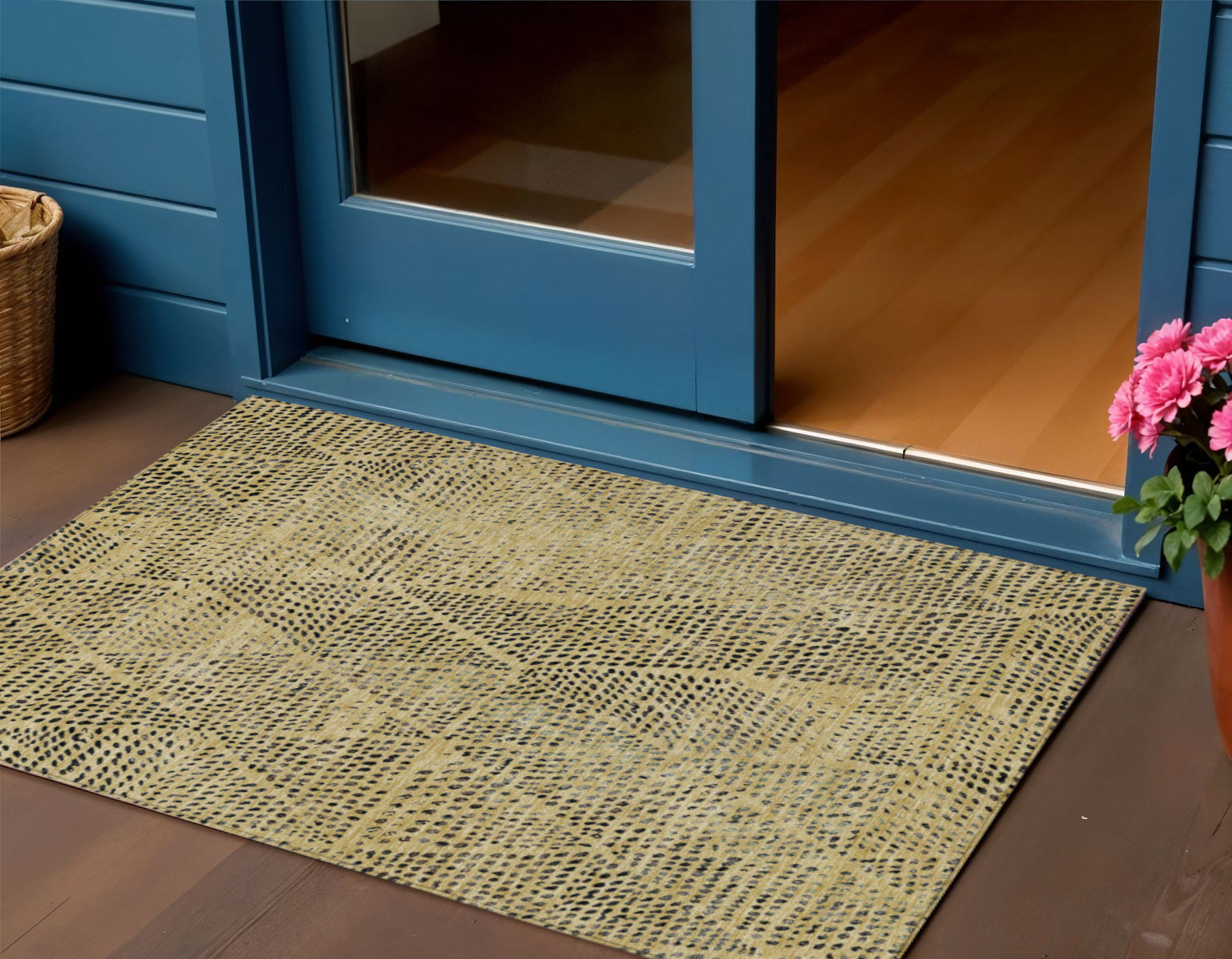 3 X 5 Gold Black And Charcoal Geometric Washable Indoor Outdoor Area Rug