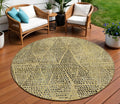 8 Gold Black And Charcoal Round Geometric Washable Indoor Outdoor Area Rug
