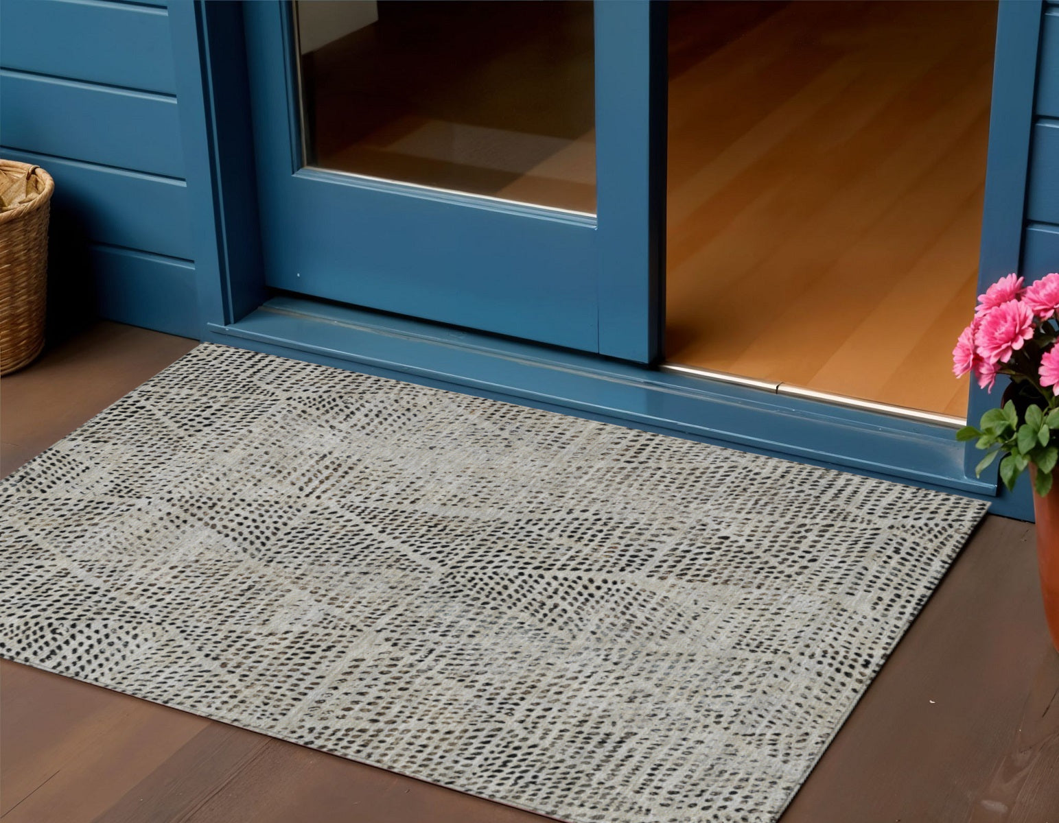 3 X 5 Gray Beige And Black Geometric Washable Indoor Outdoor Area Rug