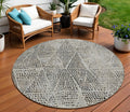 8 Gray Beige And Black Round Geometric Washable Indoor Outdoor Area Rug