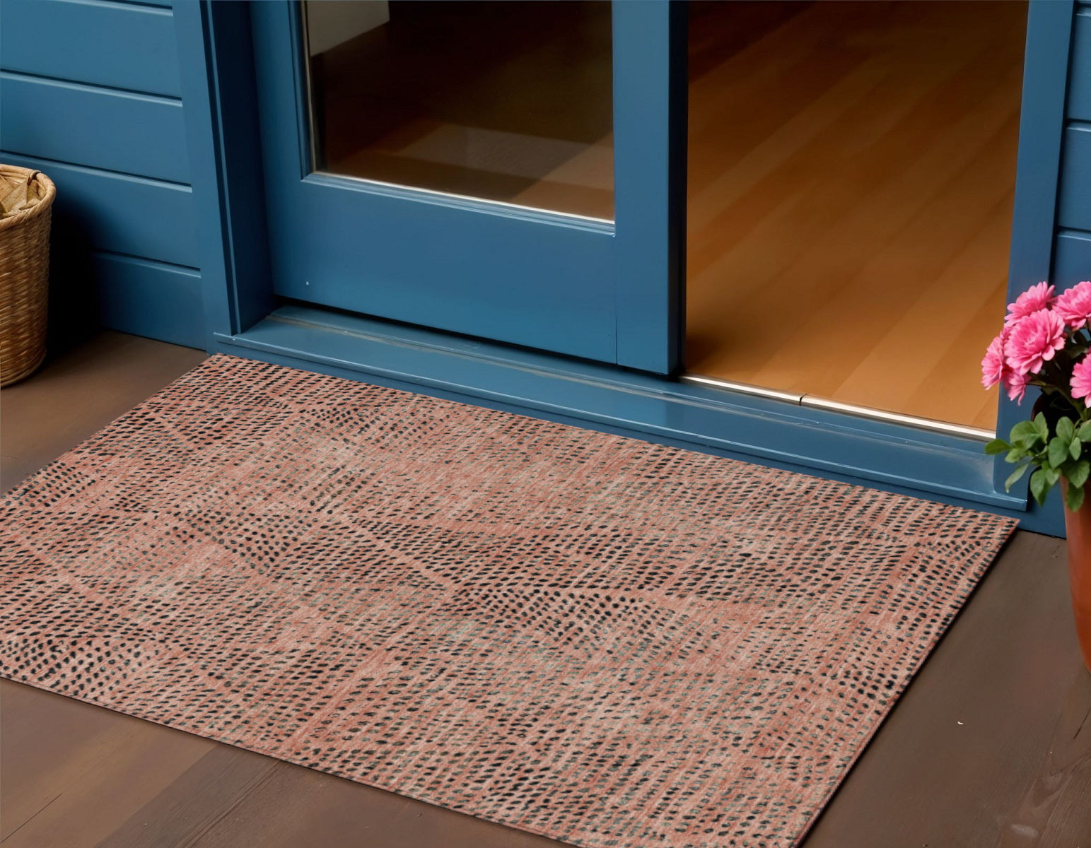 3 X 5 Salmon Charcoal And Beige Geometric Washable Indoor Outdoor Area Rug