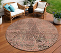 8 Salmon Charcoal And Beige Round Geometric Washable Indoor Outdoor Area Rug