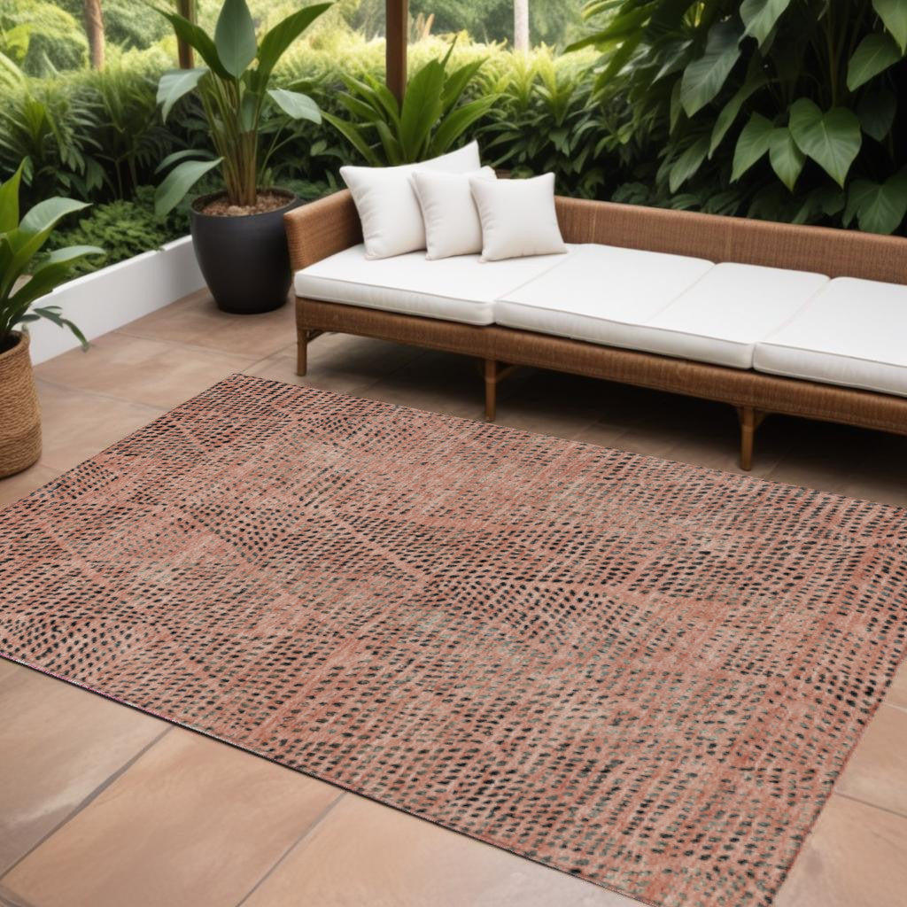 8 X 10 Salmon Charcoal And Beige Geometric Washable Indoor Outdoor Area Rug