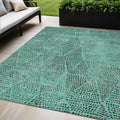 5 X 8 Teal Blue And Charcoal Geometric Washable Indoor Outdoor Area Rug