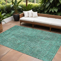 8 X 10 Teal Blue And Charcoal Geometric Washable Indoor Outdoor Area Rug