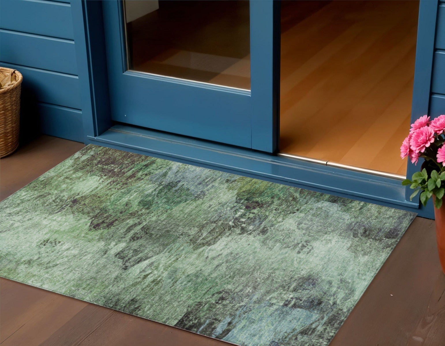 3 X 5 Green And Brown Abstract Washable Indoor Outdoor Area Rug