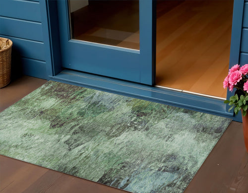 3 X 5 Green And Brown Abstract Washable Indoor Outdoor Area Rug