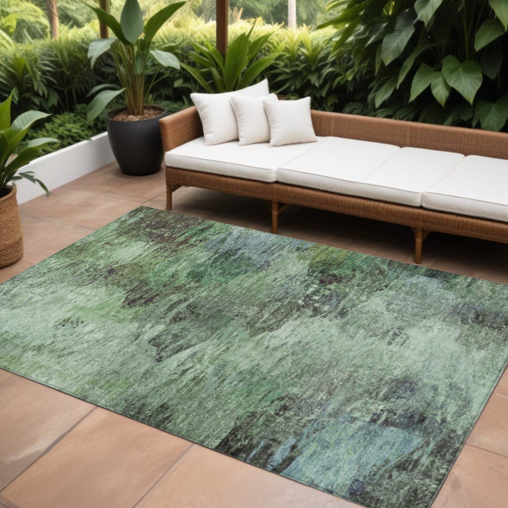 9 X 12 Green And Brown Abstract Washable Indoor Outdoor Area Rug