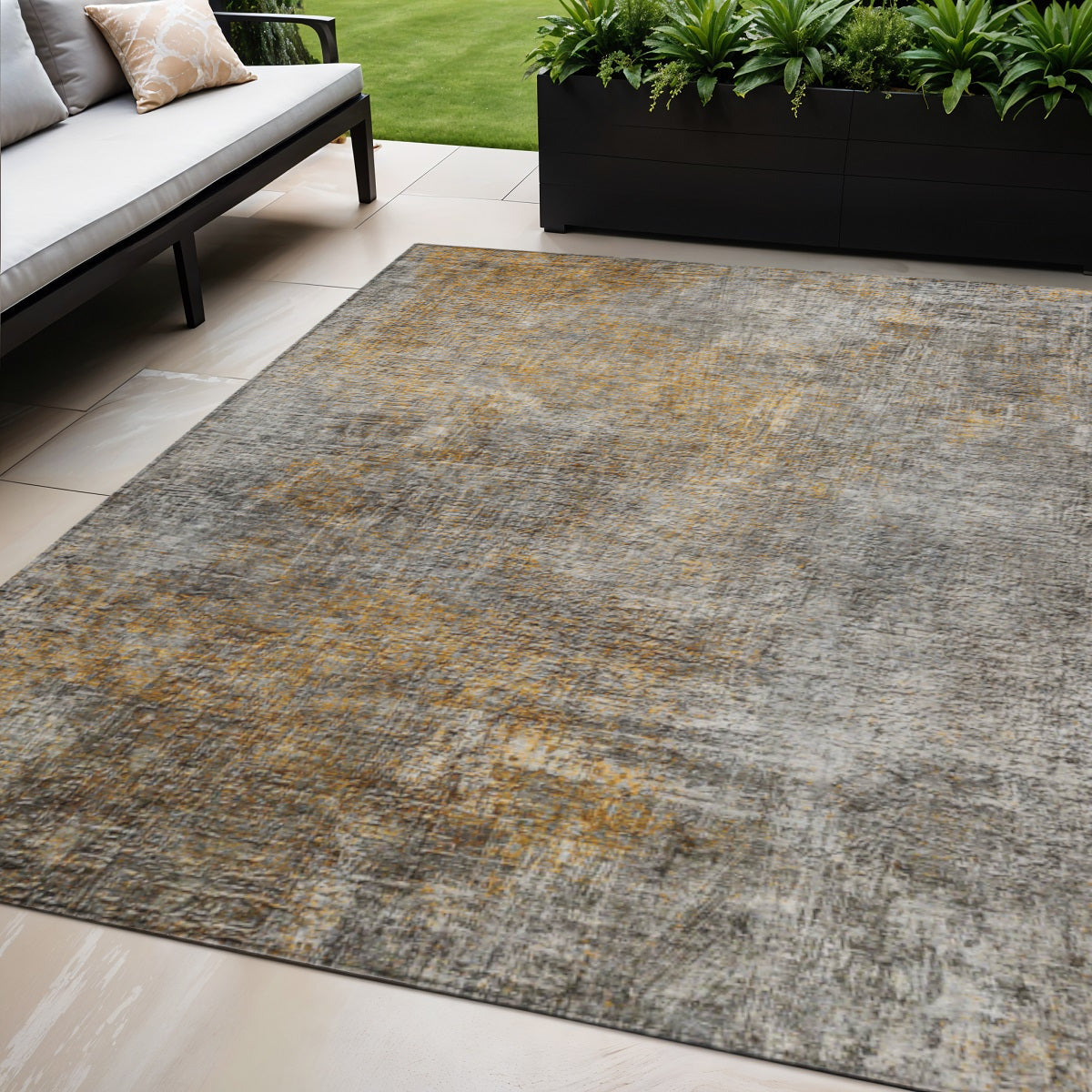 5 X 8 Gray Silver And Charcoal Abstract Washable Indoor Outdoor Area Rug