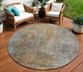 8 Gray Silver And Charcoal Round Abstract Washable Indoor Outdoor Area Rug