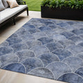 5 X 8 Denim Blue And Gray Abstract Washable Indoor Outdoor Area Rug