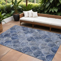 10 X 14 Denim Blue And Gray Abstract Washable Indoor Outdoor Area Rug