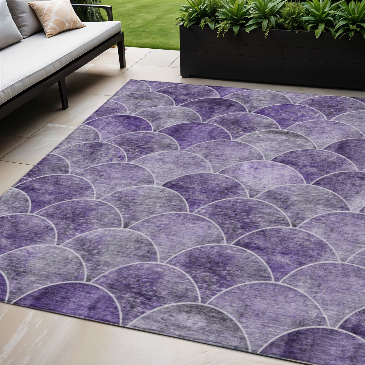 5 X 8 Purple Lilac And Lavender Abstract Washable Indoor Outdoor Area Rug