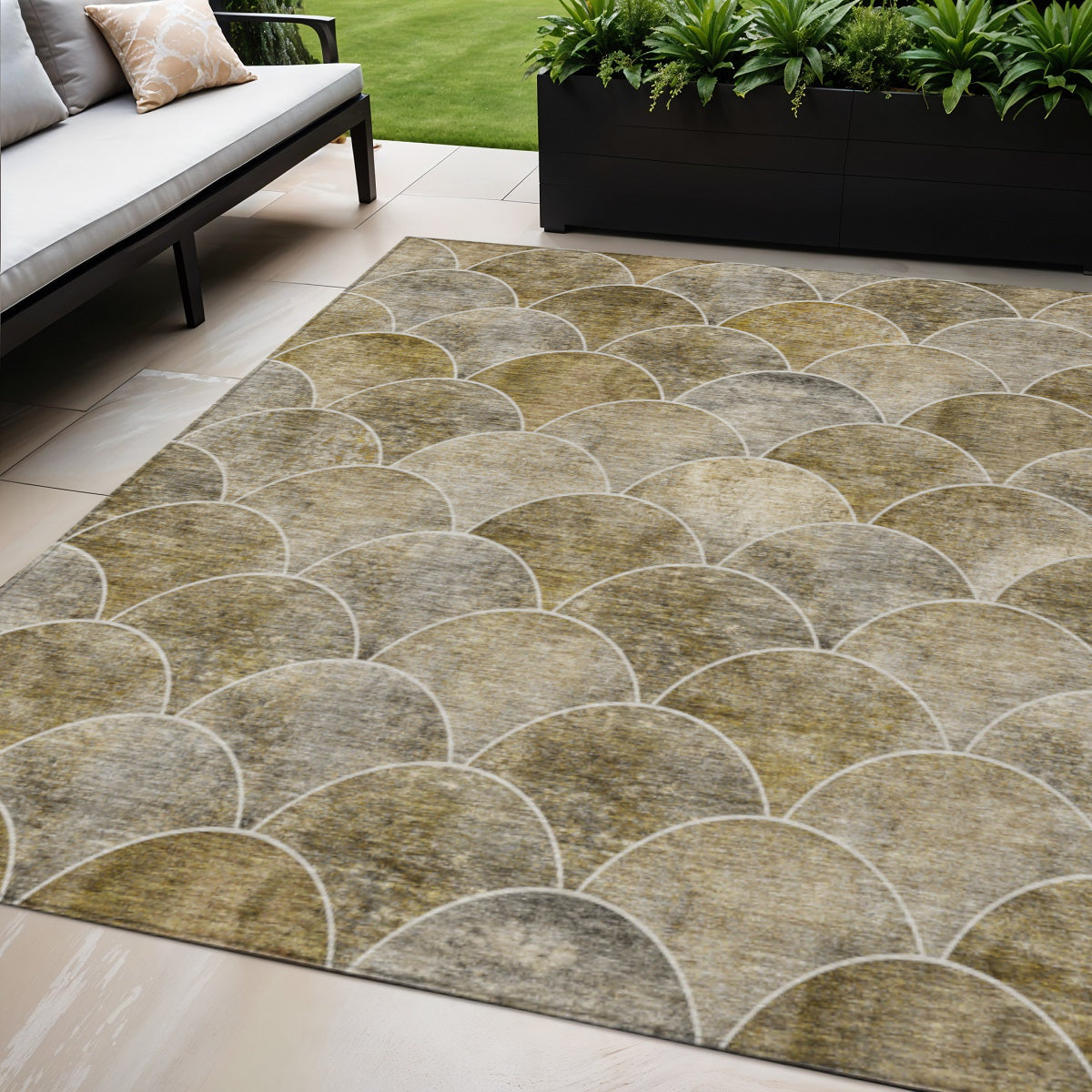 5 X 8 Taupe Beige And Gray Abstract Washable Indoor Outdoor Area Rug