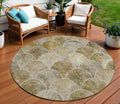 8 Taupe Beige And Gray Round Abstract Washable Indoor Outdoor Area Rug