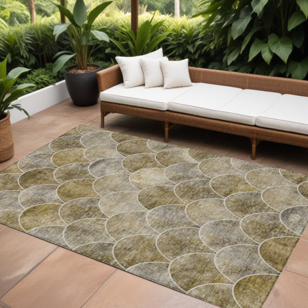 8 X 10 Taupe Beige And Gray Abstract Washable Indoor Outdoor Area Rug