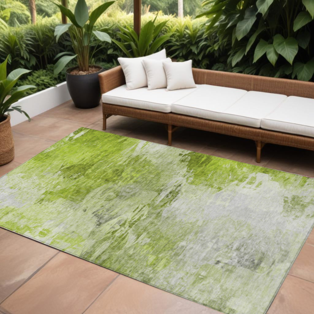 10 X 14 Artichoke Green And Lime Green Abstract Washable Indoor Outdoor Area Rug