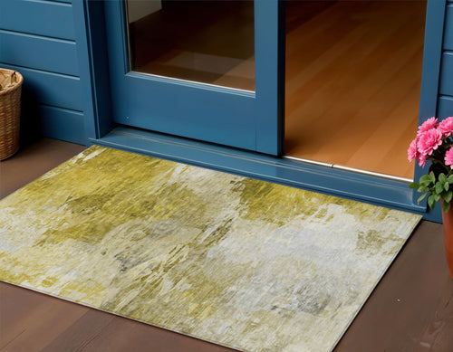 3 X 5 Gold Beige And Wheat Abstract Washable Indoor Outdoor Area Rug