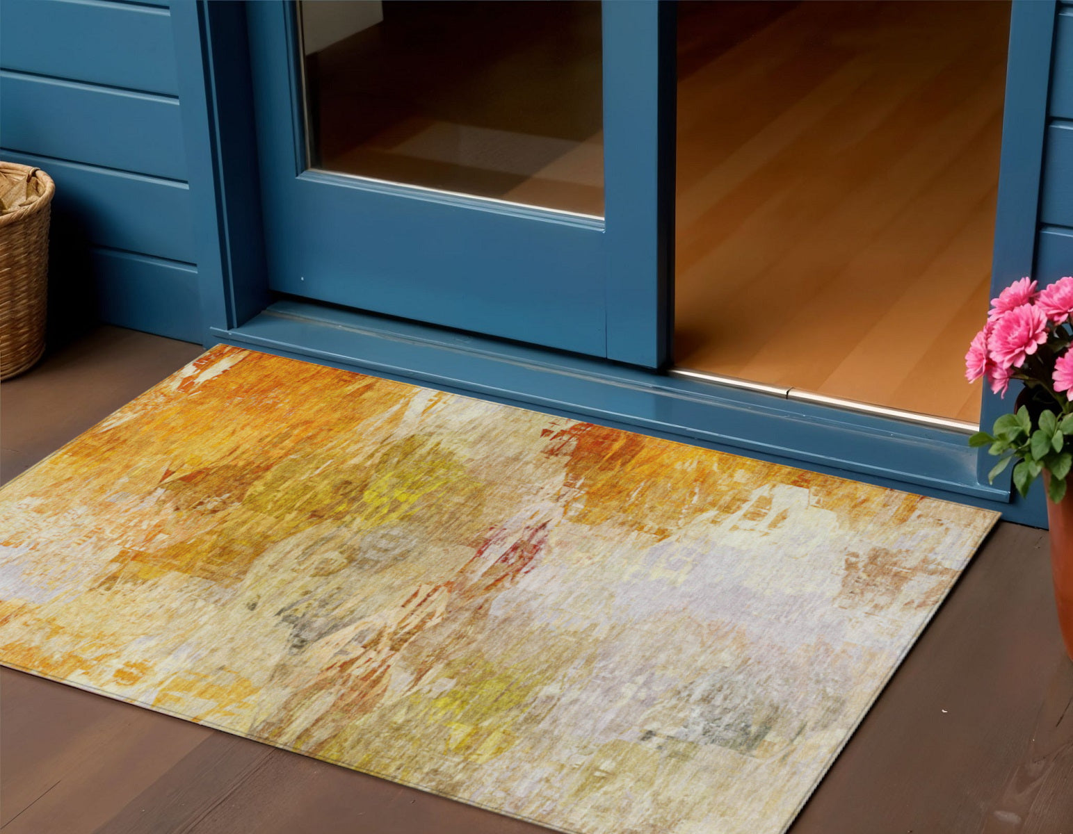 3 X 5 Orange Copper And Terra Cotta Abstract Washable Indoor Outdoor Area Rug